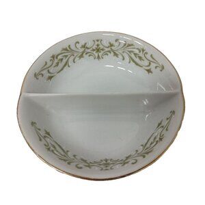 Vintage Allegro Fine China Porcelain Divided 2 Part Leaf Print Relish Bowl Dish